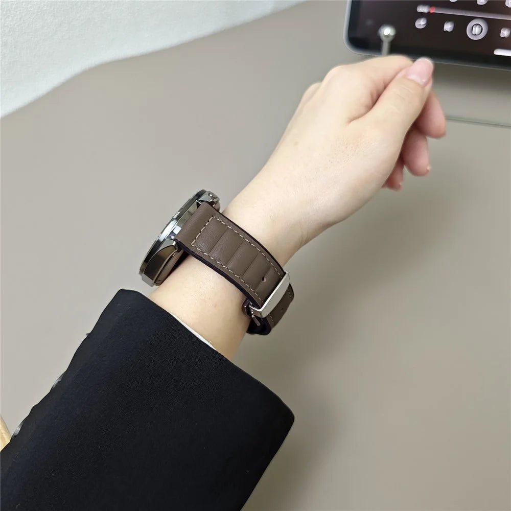 For Samsung Galaxy Watch7 44mm 40mm / Watch FE 40mm Universal 20mm Genuine Cowhide Leather Watch Strap - Tan - 3