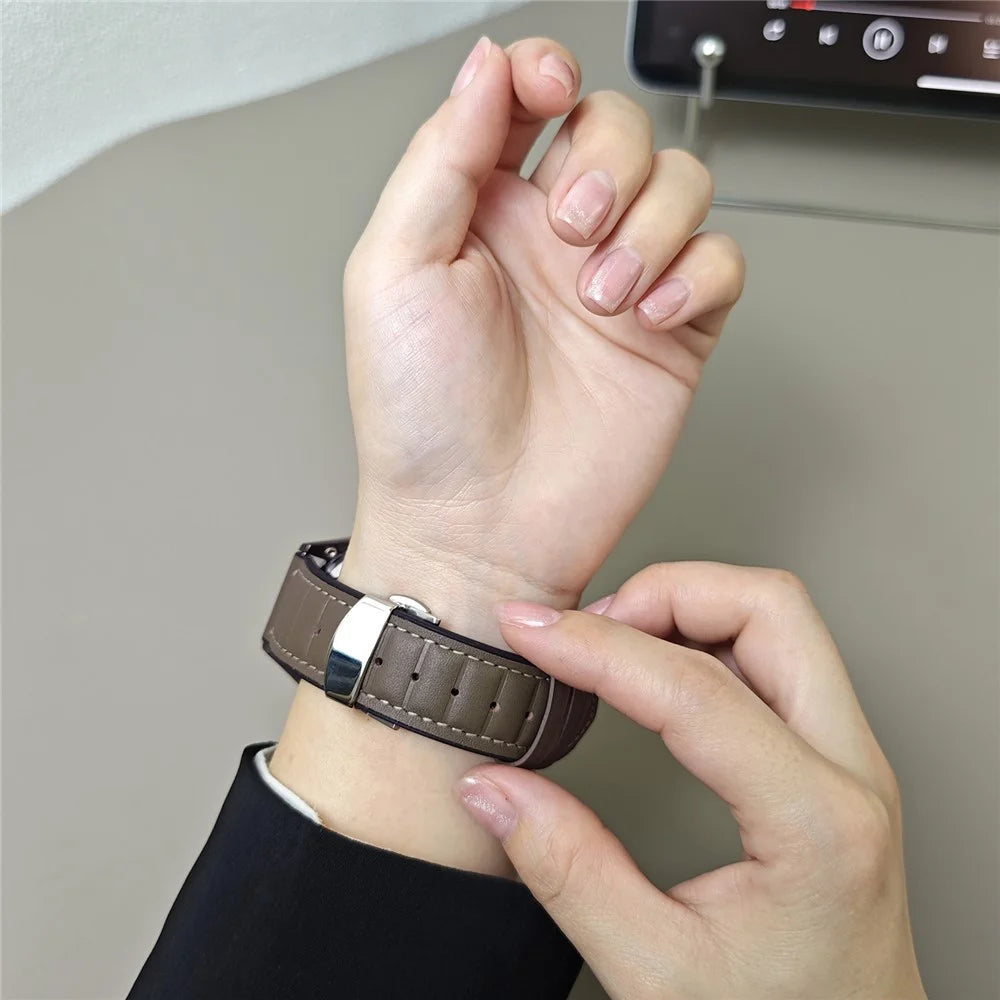 For Samsung Galaxy Watch7 44mm 40mm / Watch FE 40mm Universal 20mm Genuine Cowhide Leather Watch Strap - Tan - 4