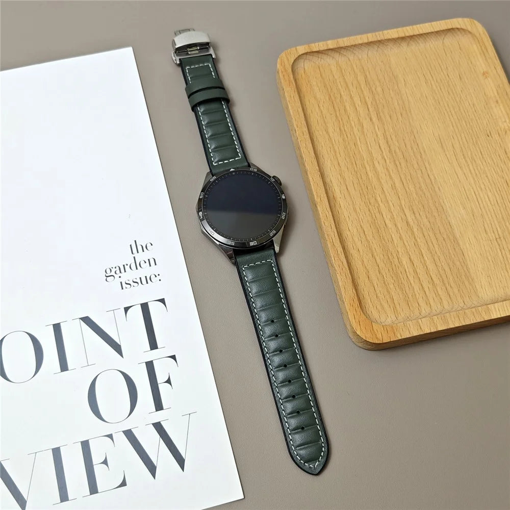 For Huawei Watch GT 5 Pro 42mm / GT 5 41mm Universal 18mm Genuine Cowhide Leather Watch Strap - Green - 2