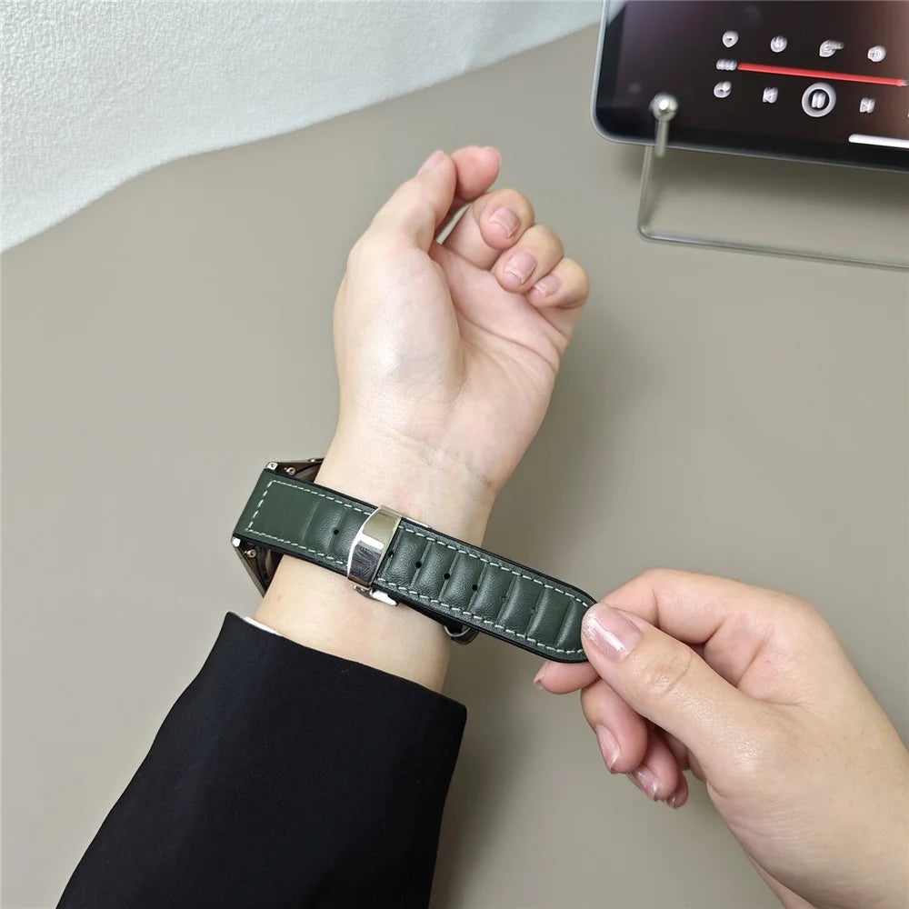 For Huawei Watch GT 5 Pro 42mm / GT 5 41mm Universal 18mm Genuine Cowhide Leather Watch Strap - Green - 6