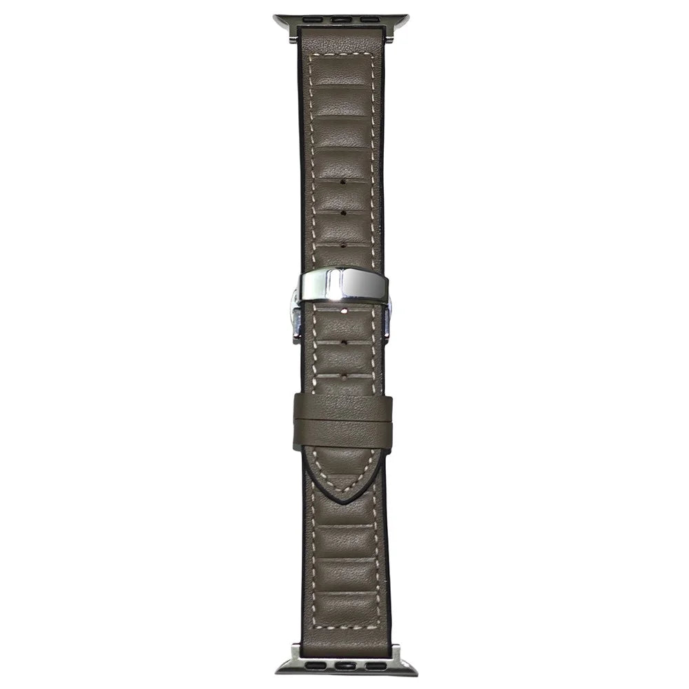 Genuine Cowhide Leather Strap for Apple Watch Ultra 3 2 1 49mm / Series 11 10 46mm / 9 8 7 45mm / SE3 SE2 SE 6 5 4 44mm / 3 2 1 42mm - Tan - 1