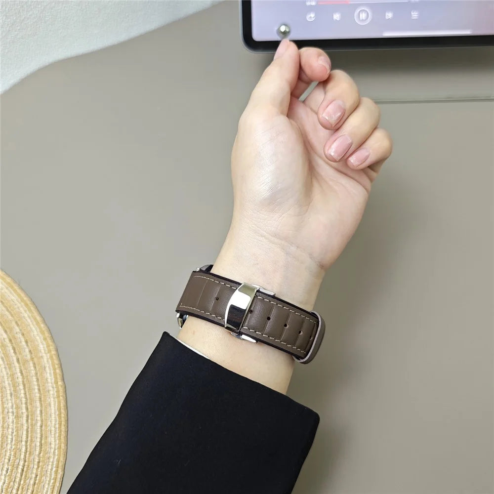 Genuine Cowhide Leather Strap for Apple Watch Ultra 3 2 1 49mm / Series 11 10 46mm / 9 8 7 45mm / SE3 SE2 SE 6 5 4 44mm / 3 2 1 42mm - Tan - 3