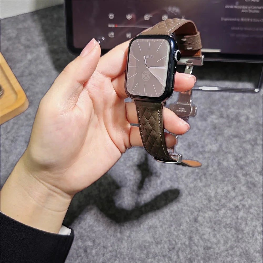 Genuine Cowhide Leather Strap for Apple Watch Ultra 3 2 1 49mm / Series 11 10 46mm / 9 8 7 45mm / SE3 SE2 SE 6 5 4 44mm / 3 2 1 42mm - Tan - 3