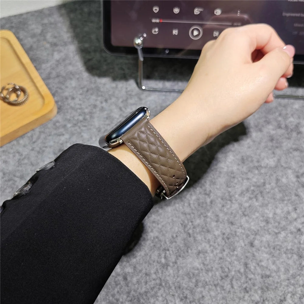 Genuine Cowhide Leather Strap for Apple Watch Ultra 3 2 1 49mm / Series 11 10 46mm / 9 8 7 45mm / SE3 SE2 SE 6 5 4 44mm / 3 2 1 42mm - Tan - 4