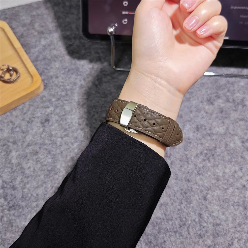 Genuine Cowhide Leather Strap for Apple Watch Ultra 3 2 1 49mm / Series 11 10 46mm / 9 8 7 45mm / SE3 SE2 SE 6 5 4 44mm / 3 2 1 42mm - Tan - 5