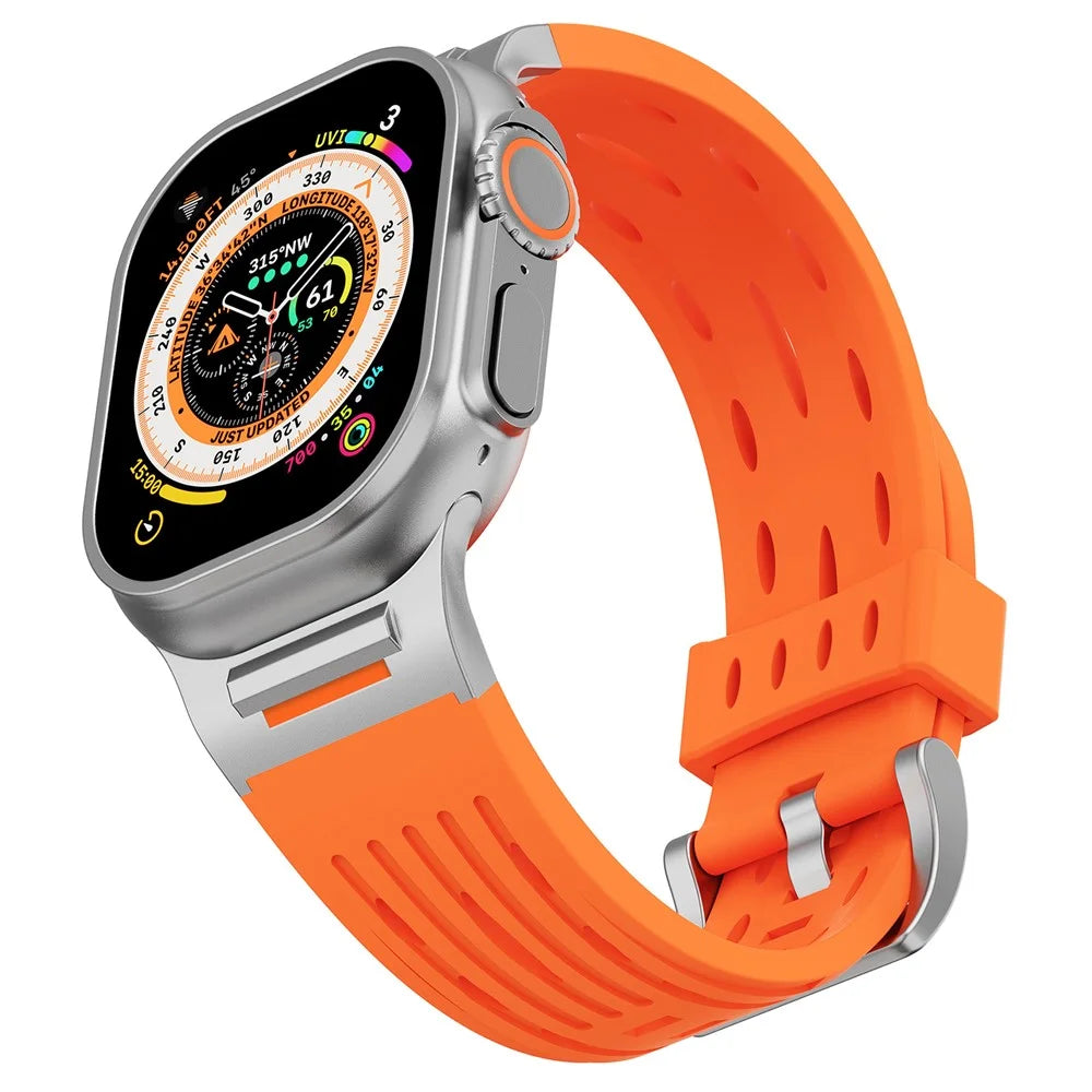 Multiple Holes Watch Strap for Apple Watch Ultra 3 2 1 49mm / Series 11 10 46mm / 9 8 7 45mm / SE3 SE2 SE 6 5 4 44mm / 3 2 1 42mm - Orange - 3