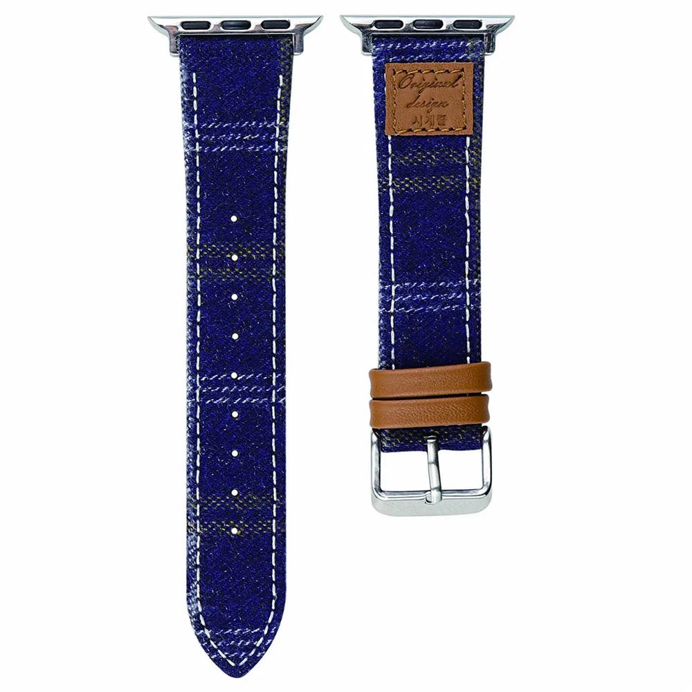 Wool + Leather Strap for Apple Watch Ultra 3 2 1 49mm / Series 11 10 46mm / 9 8 7 45mm / SE3 SE2 SE 6 5 4 44mm / 3 2 1 42mm - Blue - 1