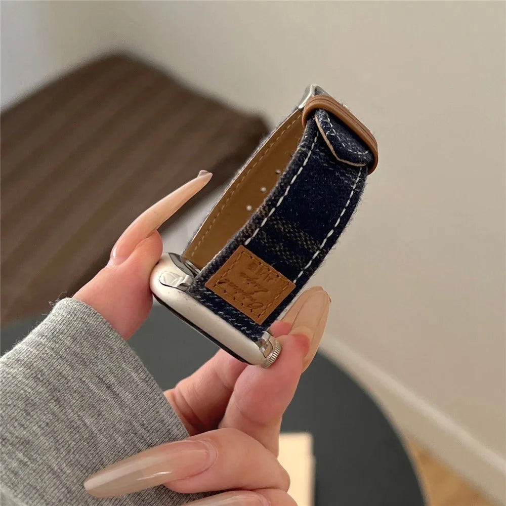 Wool + Leather Strap for Apple Watch Series 11 10 42mm / 9 8 7 41mm / SE3 SE2 SE 6 5 4 40mm / 3 2 1 38mm - Blue - 4