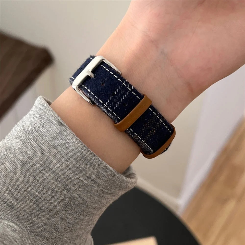 Wool + Leather Strap for Apple Watch Series 11 10 42mm / 9 8 7 41mm / SE3 SE2 SE 6 5 4 40mm / 3 2 1 38mm - Blue - 5