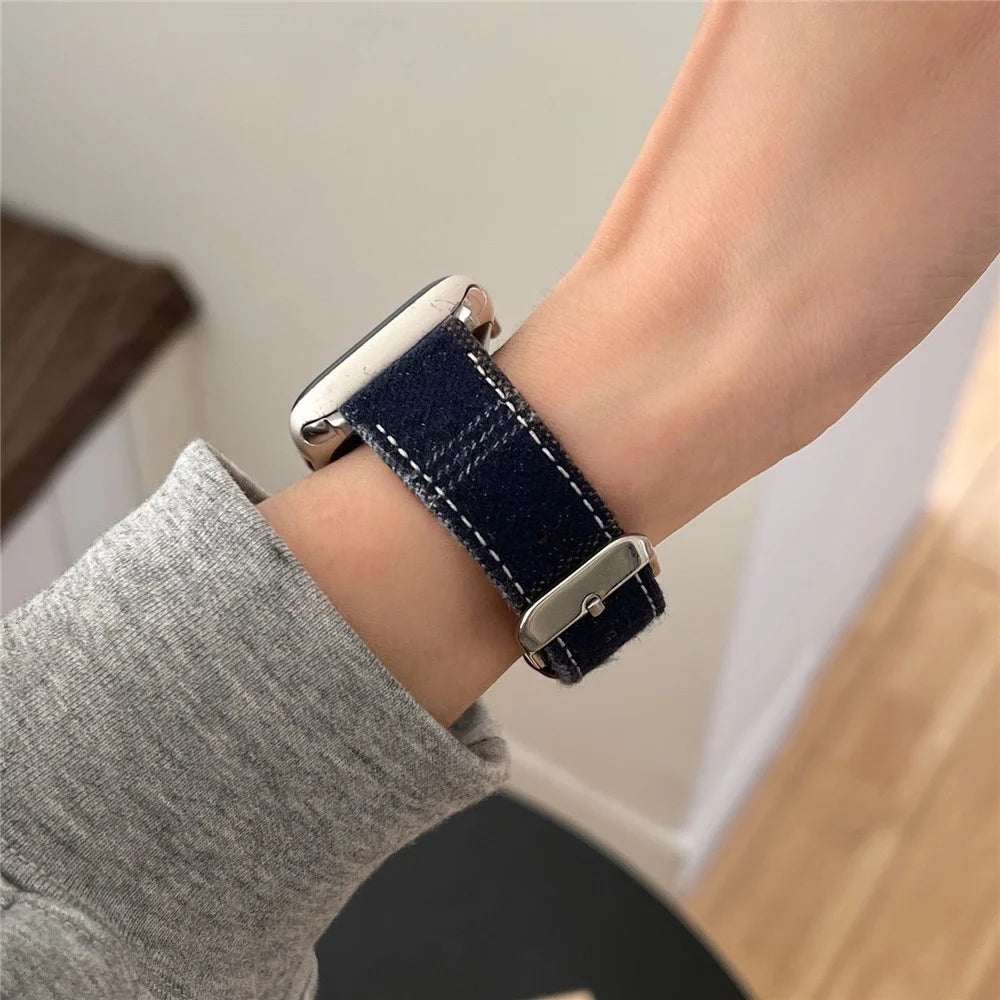 Wool + Leather Strap for Apple Watch Series 11 10 42mm / 9 8 7 41mm / SE3 SE2 SE 6 5 4 40mm / 3 2 1 38mm - Blue - 6