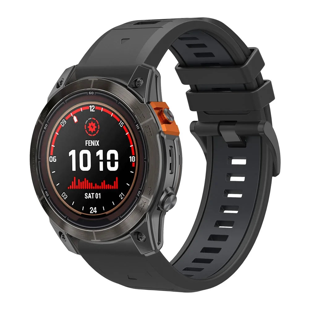 For Garmin Fenix 8 47mm  /  Fenix E 47mm  /  Fenix 7 Quick Release Watch Band Dual Color 22mm Silicone Wrist Strap - Black  /  Black - 4
