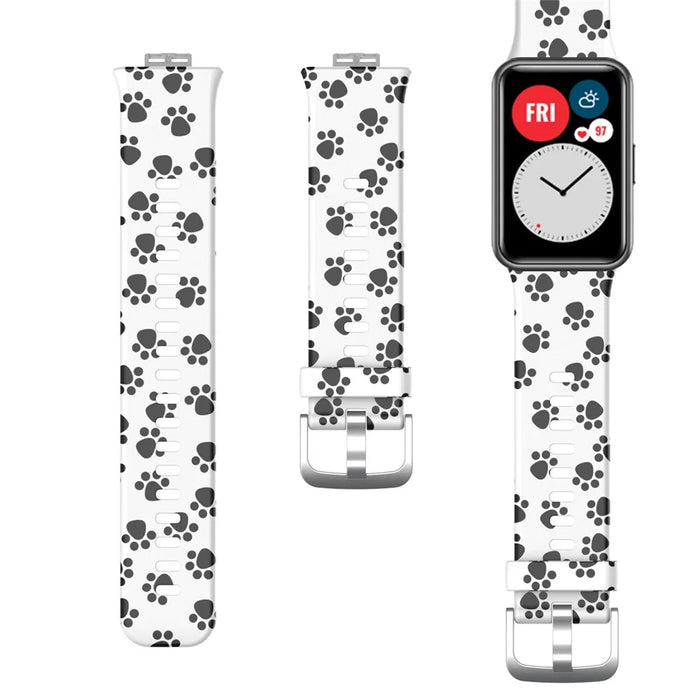 Pattern Printing Silicone Watch Band Strap Replacement for Huawei Watch Fit - Dog's Paw - 4