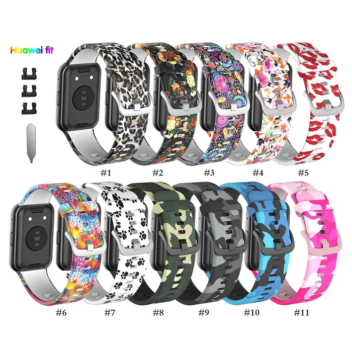 Pattern Printing Silicone Watch Band Strap Replacement for Huawei Watch Fit - Dog's Paw - 5