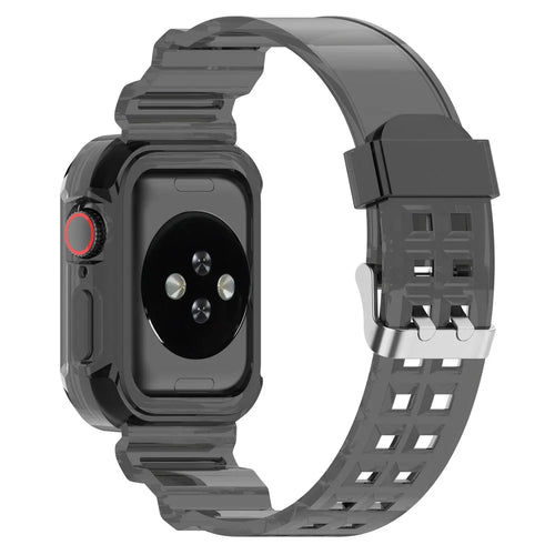 For Apple Watch Series 10 46mm Integrated Watch Band with Case Cover, Adjustable Watch Strap - Transparent Black - 1