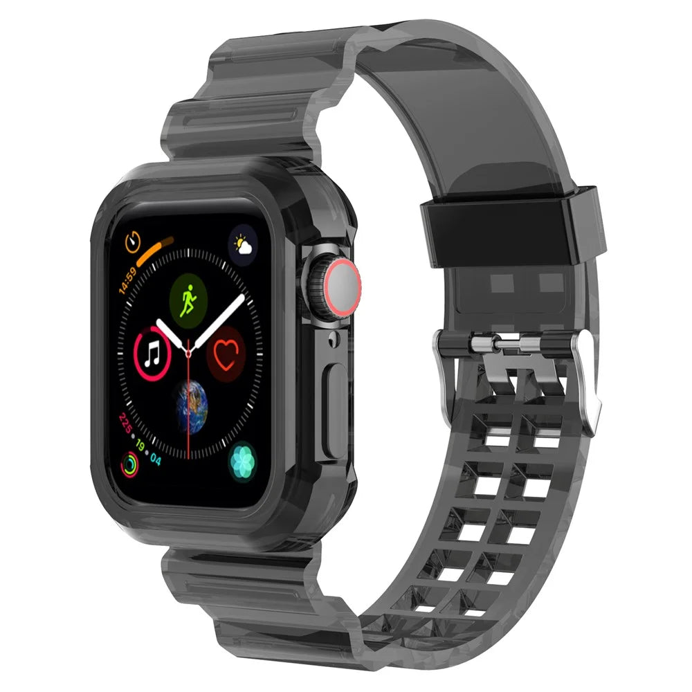 For Apple Watch Series 10 46mm Integrated Watch Band with Case Cover, Adjustable Watch Strap - Transparent Black - 3