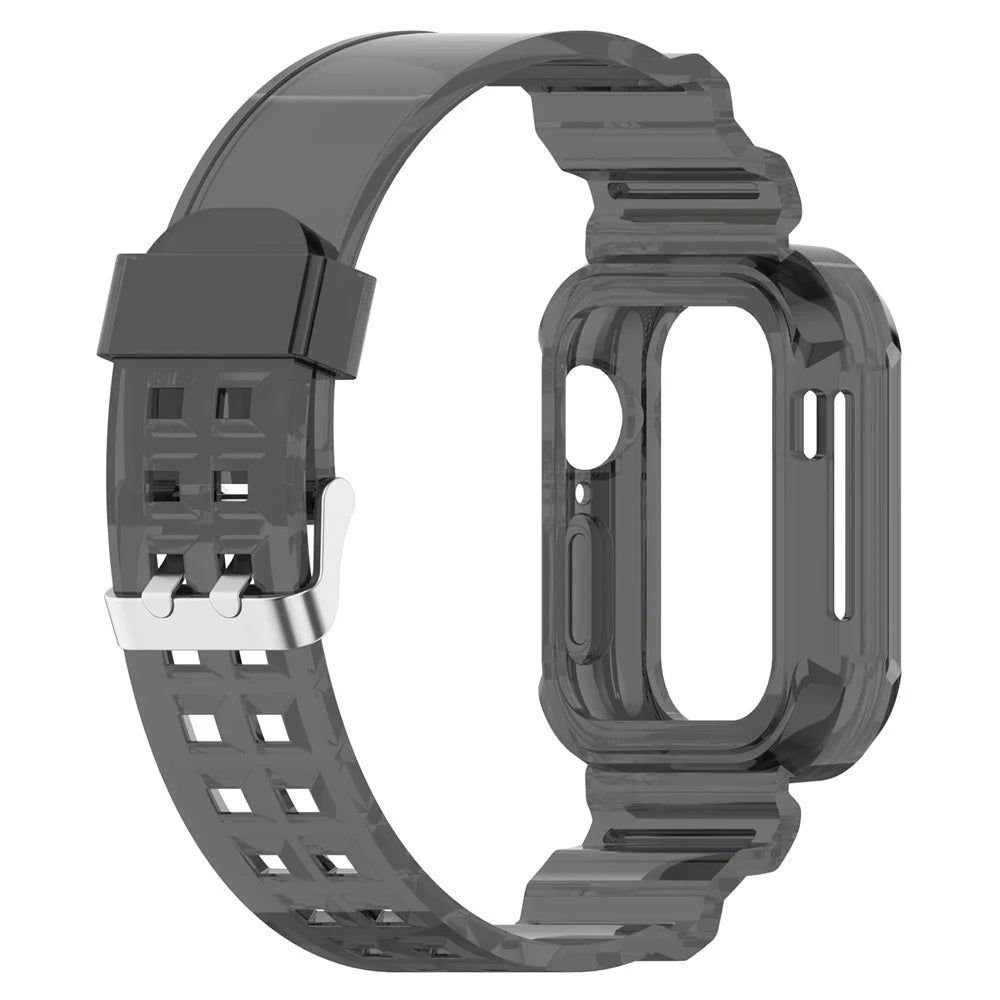 For Apple Watch Series 10 42mm Integrated Watch Band with Case Cover, Adjustable Watch Strap - Transparent Black - 4