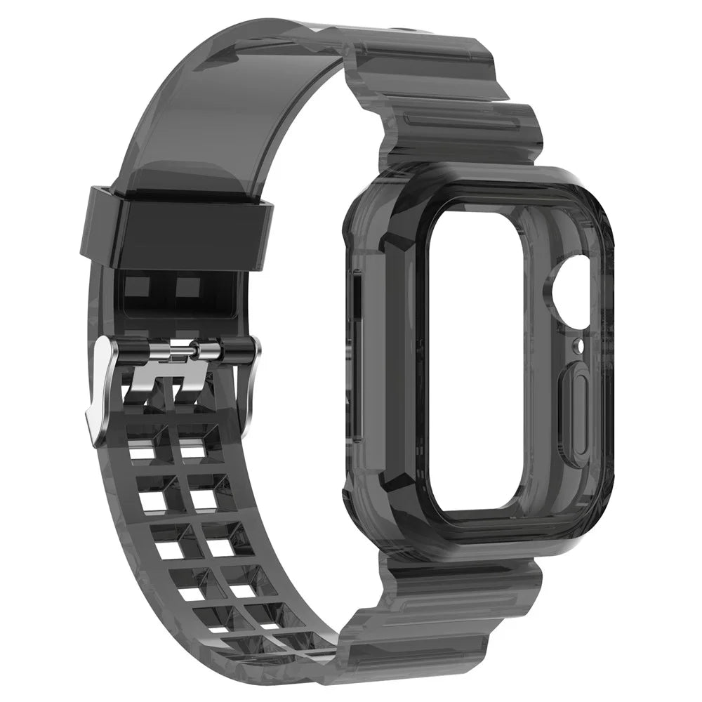 For Apple Watch Series 10 42mm Integrated Watch Band with Case Cover, Adjustable Watch Strap - Transparent Black - 5