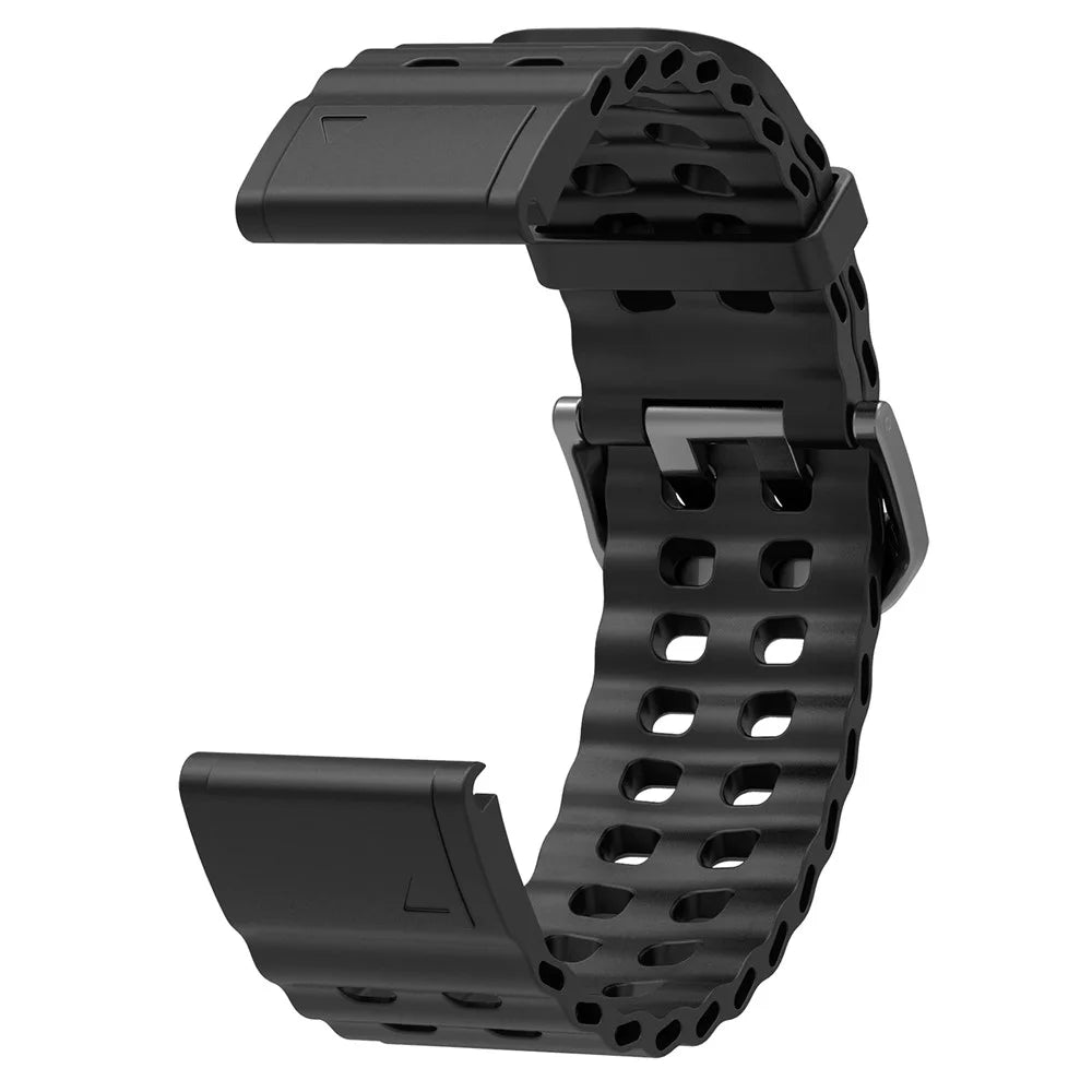 22mm Silicone Strap for Garmin Fenix 8 47mm / Fenix E 47mm / Quatix 7 Pro Multiple Holes Watchband - Black - 3
