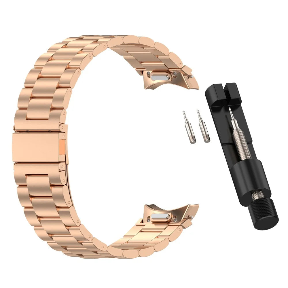 Watch Band for Samsung Galaxy Watch7  /  Watch6  /  Watch5  /  Watch4  /  Watch FE Stainless Steel Watch Strap with Removal Tool - Rose Gold - 1