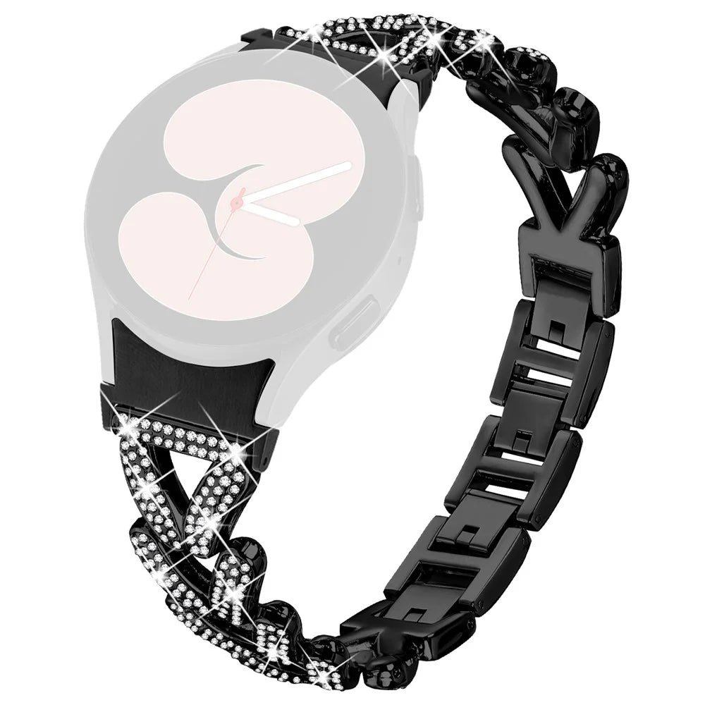 Zinc Alloy Watch Band Rhinestone Decor with Connector for Samsung Galaxy Watch7 44mm  /  40mm Twisted Watch Strap - Black - 1
