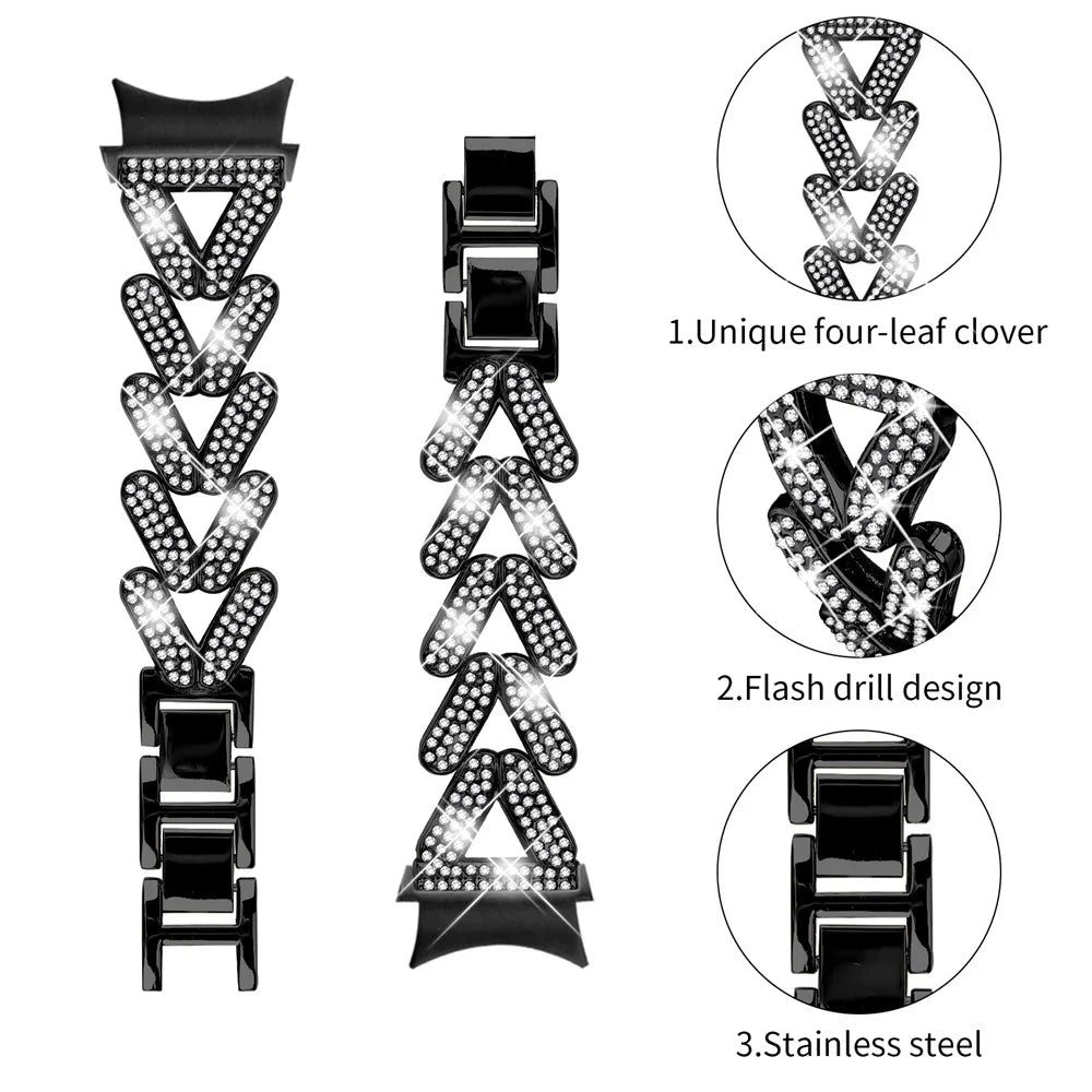 Zinc Alloy Watch Band Rhinestone Decor with Connector for Samsung Galaxy Watch7 44mm  /  40mm Twisted Watch Strap - Black - 3