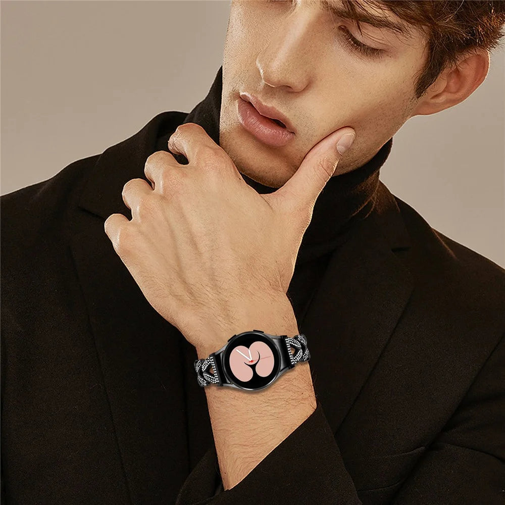 Zinc Alloy Watch Band Rhinestone Decor with Connector for Samsung Galaxy Watch7 44mm  /  40mm Twisted Watch Strap - Black - 5