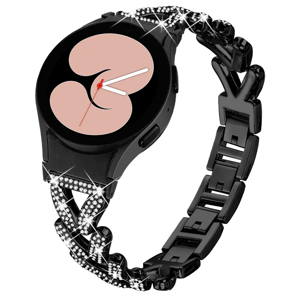 Zinc Alloy Watch Band with Quick Release Connector for Samsung Galaxy Watch6 Classic 47mm  /  43mm  /  Watch6 44mm  /  40mm Rhinestone Decor - Black - 2