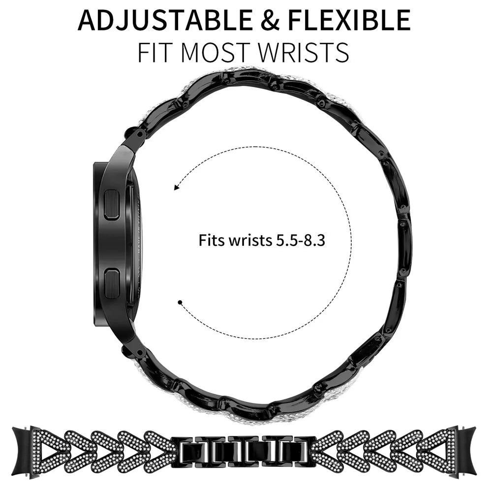 Zinc Alloy Watch Band with Quick Release Connector for Samsung Galaxy Watch6 Classic 47mm  /  43mm  /  Watch6 44mm  /  40mm Rhinestone Decor - Black - 7