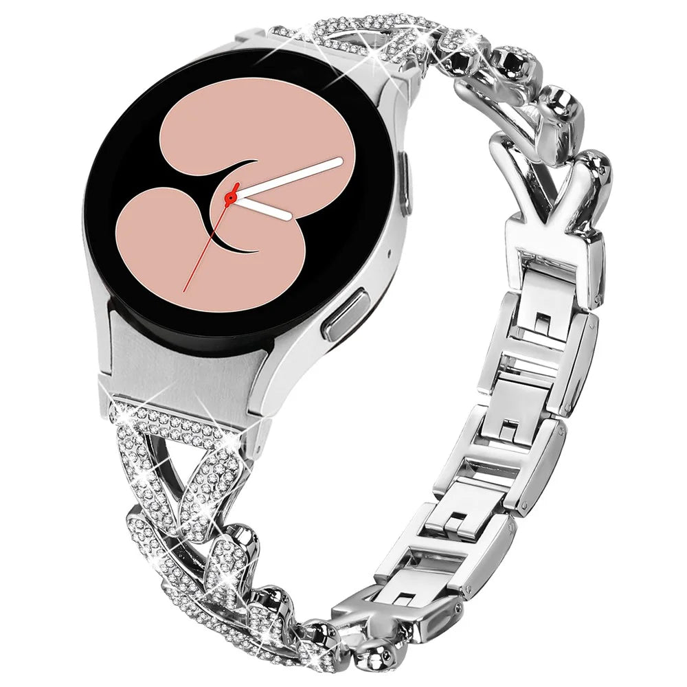 Zinc Alloy Watch Band Rhinestone Decor with Connector for Samsung Galaxy Watch4  /  Watch5 40mm  /  44mm  / 45mm Twisted Watch Strap - Silver - 2