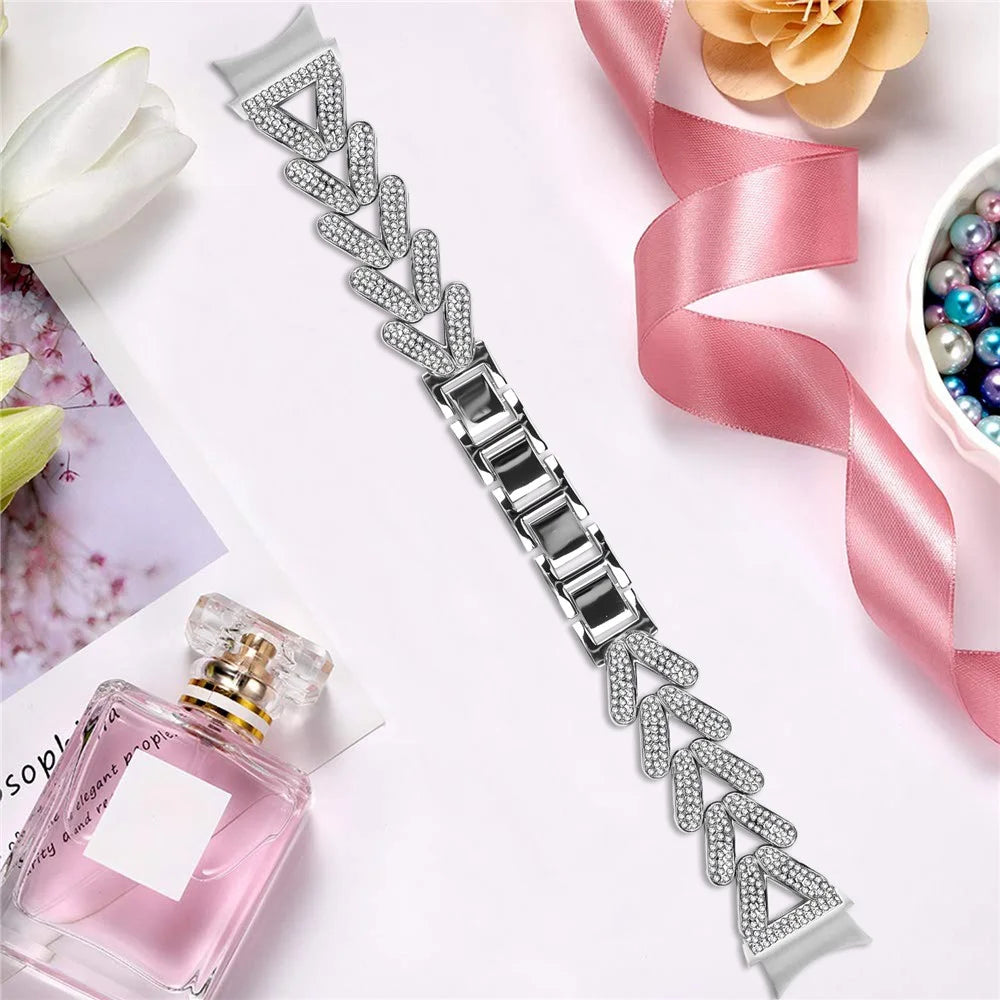Zinc Alloy Watch Band Rhinestone Decor with Connector for Samsung Galaxy Watch4  /  Watch5 40mm  /  44mm  / 45mm Twisted Watch Strap - Silver - 4