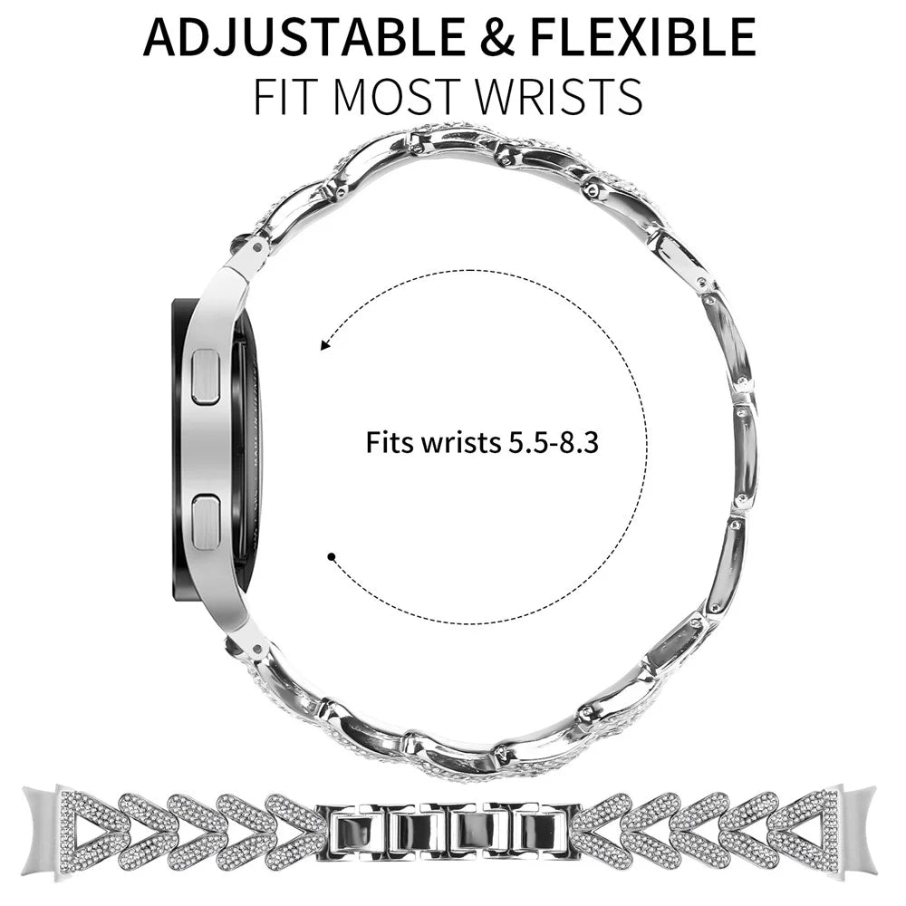 Zinc Alloy Watch Band Rhinestone Decor with Connector for Samsung Galaxy Watch4  /  Watch5 40mm  /  44mm  / 45mm Twisted Watch Strap - Silver - 7