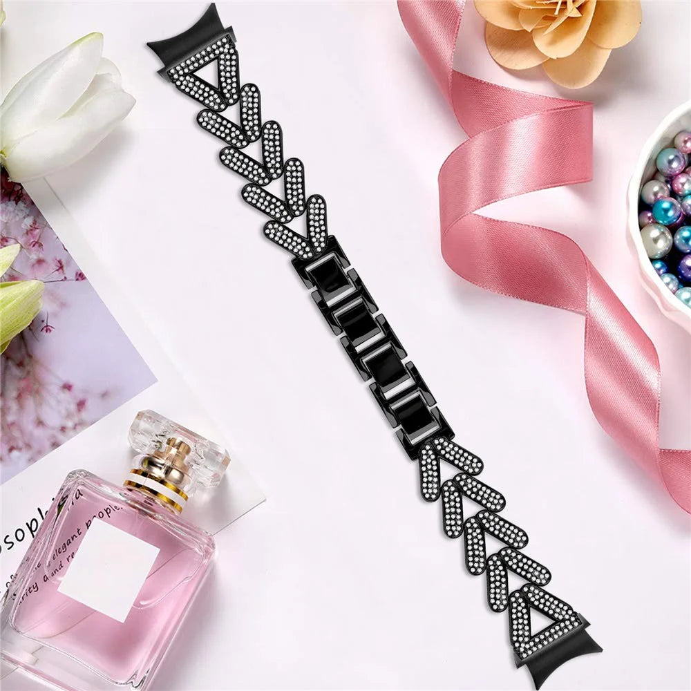 Zinc Alloy Watch Band Rhinestone Decor with Connector for Samsung Galaxy Watch6 Classic 47mm  /  43mm  /  Watch6 44mm  /  40mm - Black - 4