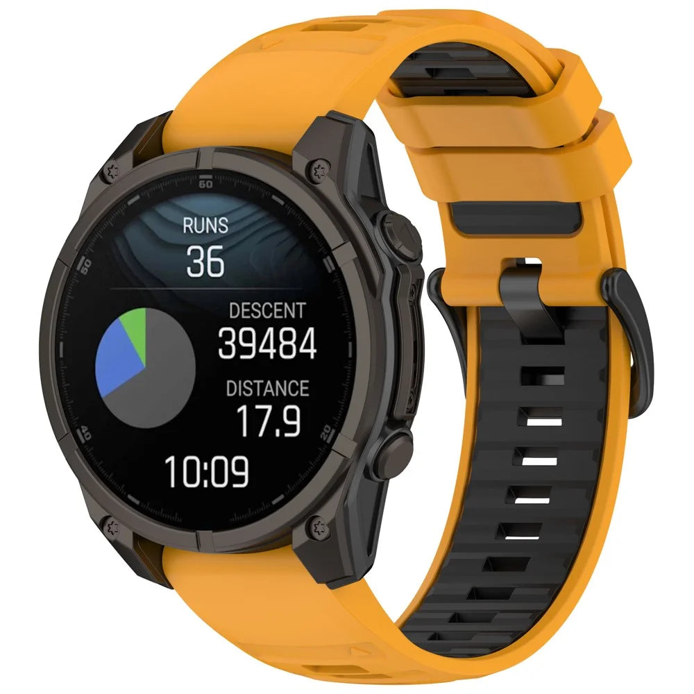 For Garmin Fenix 8 51mm / Enduro 3 / Fenix 7X Watch Band 26mm Quick Release Silicone Wrist Strap - Orange / Black - 4