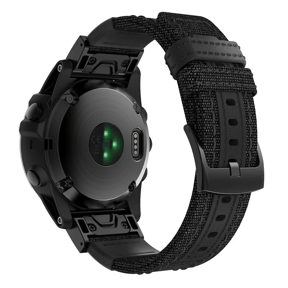 Canvas + Genuine Leather Watch Band Nylon Watch Strap for Garmin Fenix 5 Plus / Fenix 3 - Black - 3