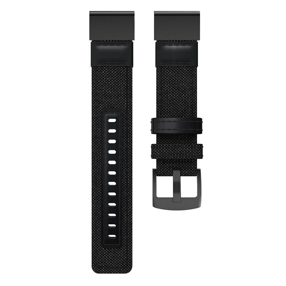 Canvas + Genuine Leather Watch Band Nylon Watch Strap for Garmin Fenix 5 Plus / Fenix 3 - Black - 4