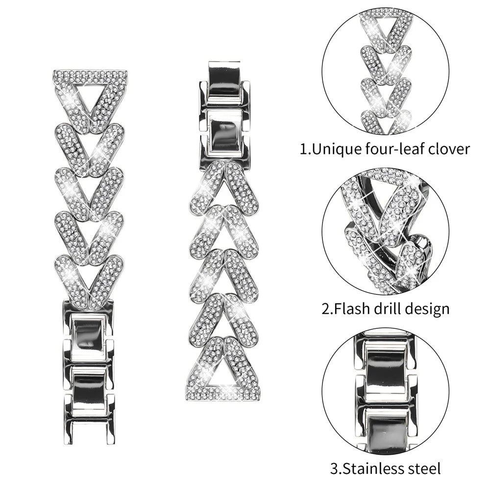 Zinc Alloy Twisted Watch Band Rhinestone Decor for Canmixs P22 Watch Strap - Silver - 3