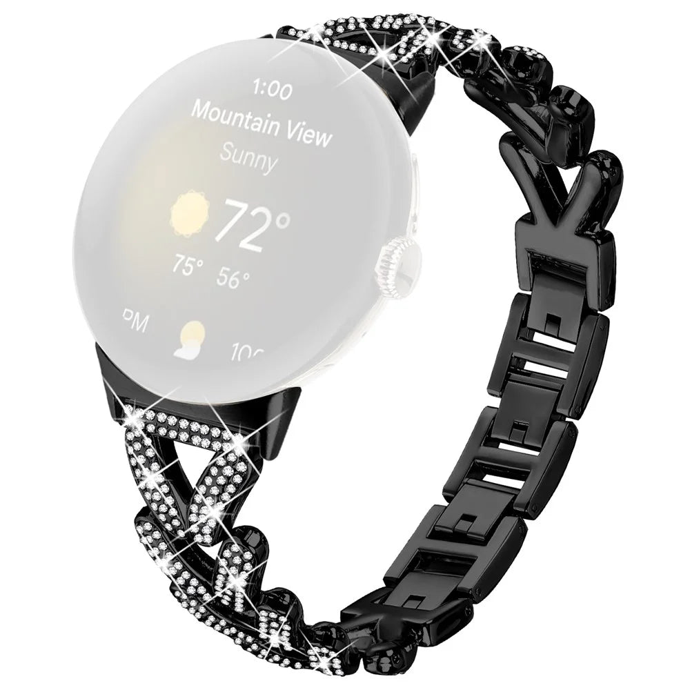 Zinc Alloy Twisted Watch Band Rhinestone Decor for Google Pixel Watch 4 41mm / Watch 3 41mm / Watch 2 / Watch Watchband - Black - 1