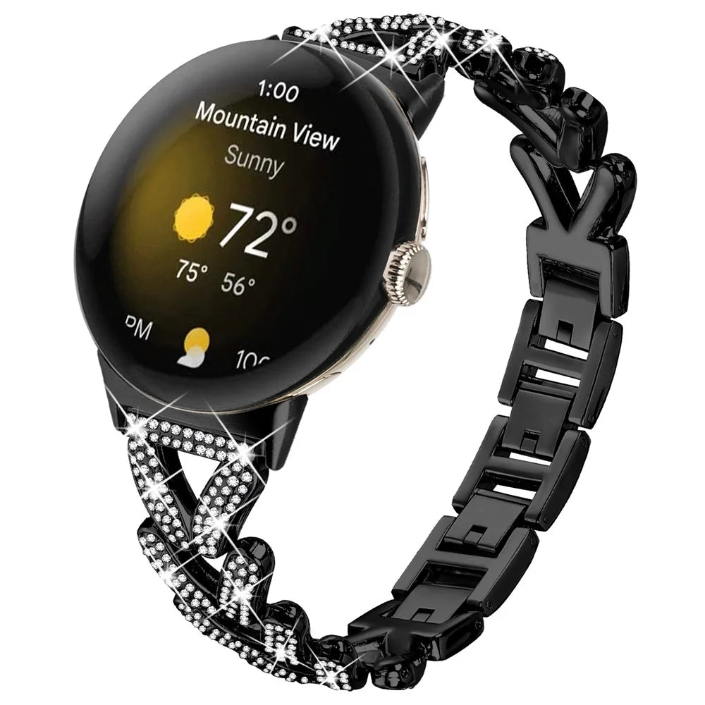 Zinc Alloy Twisted Watch Band Rhinestone Decor for Google Pixel Watch 4 41mm / Watch 3 41mm / Watch 2 / Watch Watchband - Black - 2