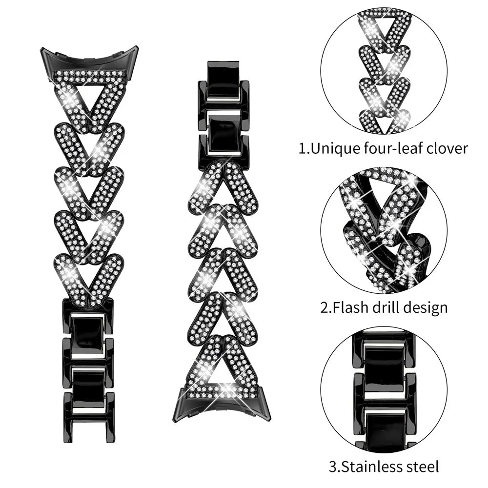 Zinc Alloy Twisted Watch Band Rhinestone Decor for Google Pixel Watch 4 41mm / Watch 3 41mm / Watch 2 / Watch Watchband - Black - 3