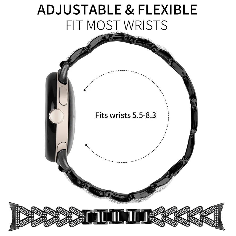 Zinc Alloy Twisted Watch Band Rhinestone Decor for Google Pixel Watch 4 41mm / Watch 3 41mm / Watch 2 / Watch Watchband - Black - 7