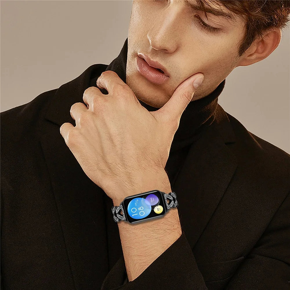 Zinc Alloy Twisted Watch Band Rhinestone Decor for Xiaomi Smart Band 10 Pro / 9 Pro / 8 Pro / Redmi Watch 6 / 5 / 4 Watch Strap - Black - 5