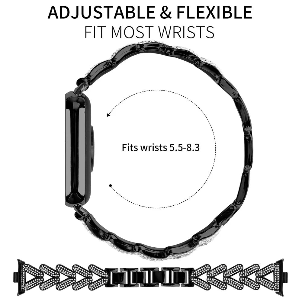 Zinc Alloy Twisted Watch Band Rhinestone Decor for Xiaomi Smart Band 10 Pro / 9 Pro / 8 Pro / Redmi Watch 6 / 5 / 4 Watch Strap - Black - 7