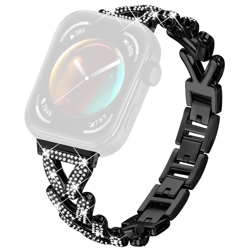 Zinc Alloy Twisted Watch Band Rhinestone Decor for Huawei Watch Fit 3 Watch Strap - Black - 1