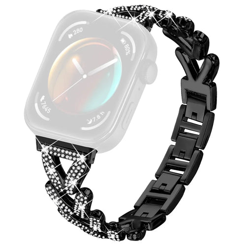 Zinc Alloy Twisted Watch Band Rhinestone Decor for Huawei Watch Fit 3 Watch Strap - Black - 1