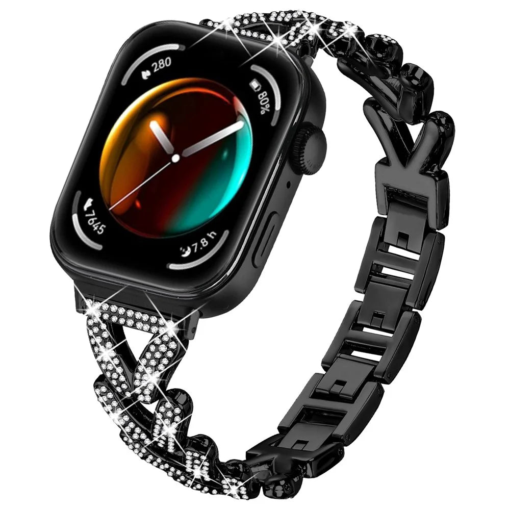 Zinc Alloy Twisted Watch Band Rhinestone Decor for Huawei Watch Fit 3 Watch Strap - Black - 2