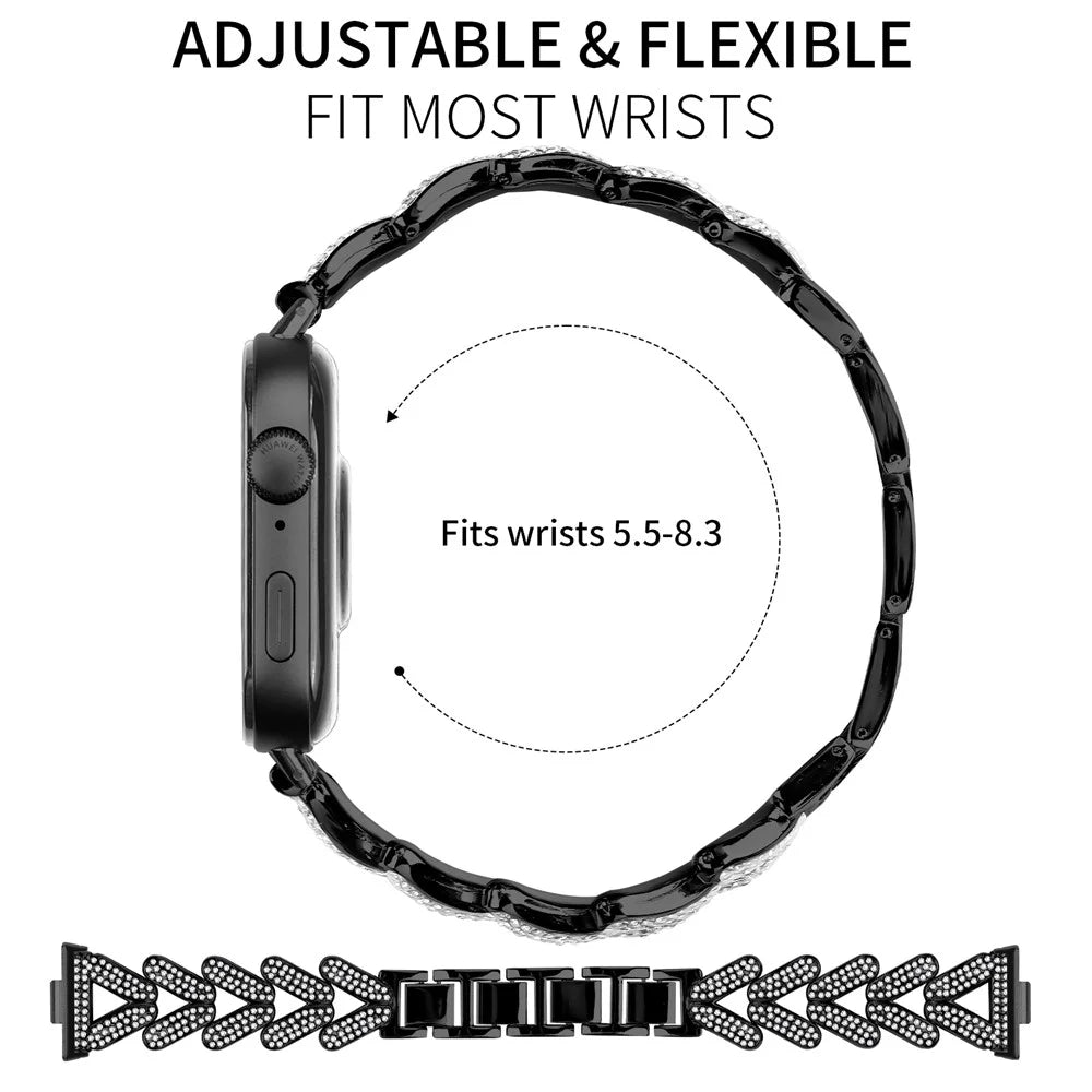 Zinc Alloy Twisted Watch Band Rhinestone Decor for Huawei Watch Fit 3 Watch Strap - Black - 7