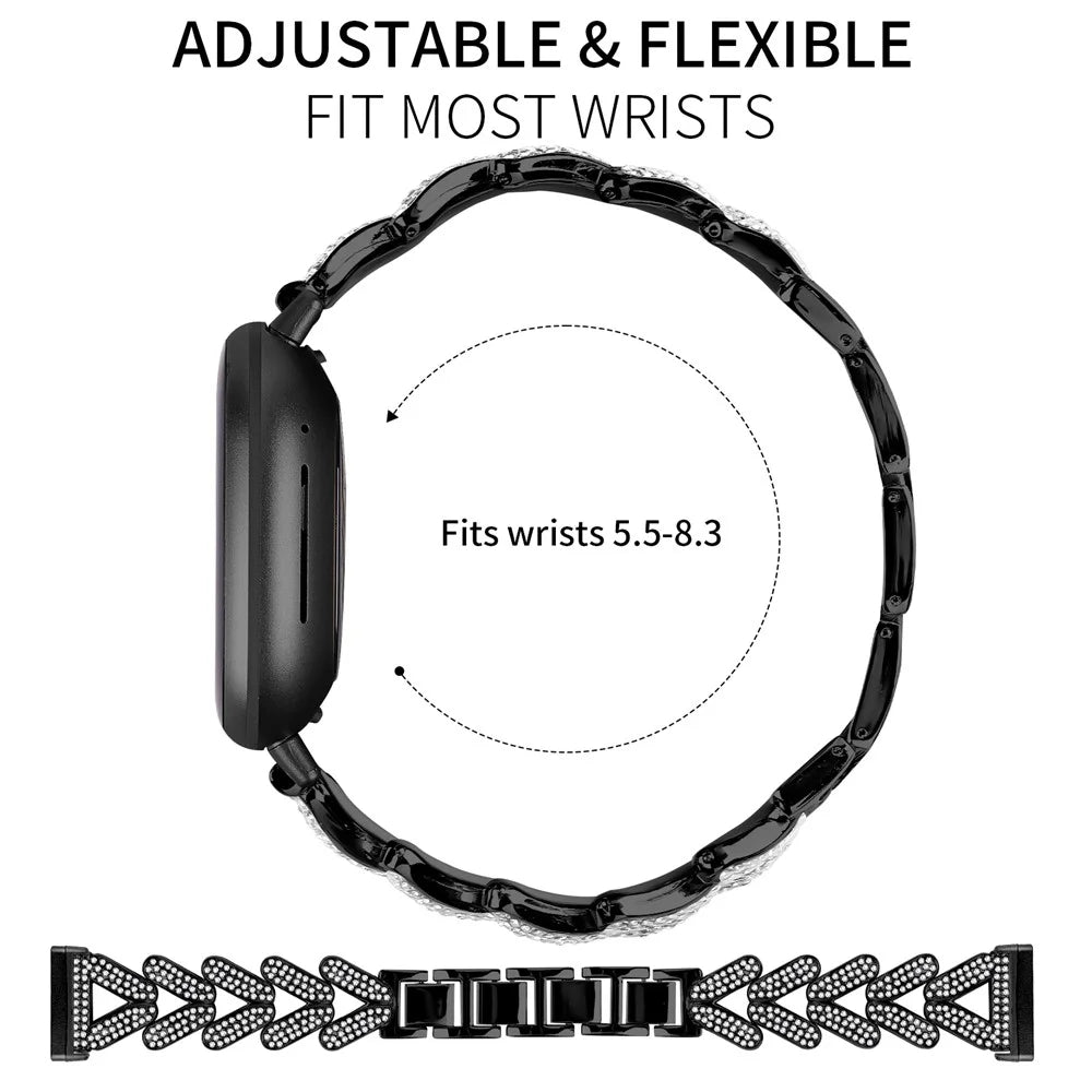 Zinc Alloy Twisted Watch Band Rhinestone Decor for Fitbit Versa 3  /  Fitbit Sense Watch Strap - Black - 7