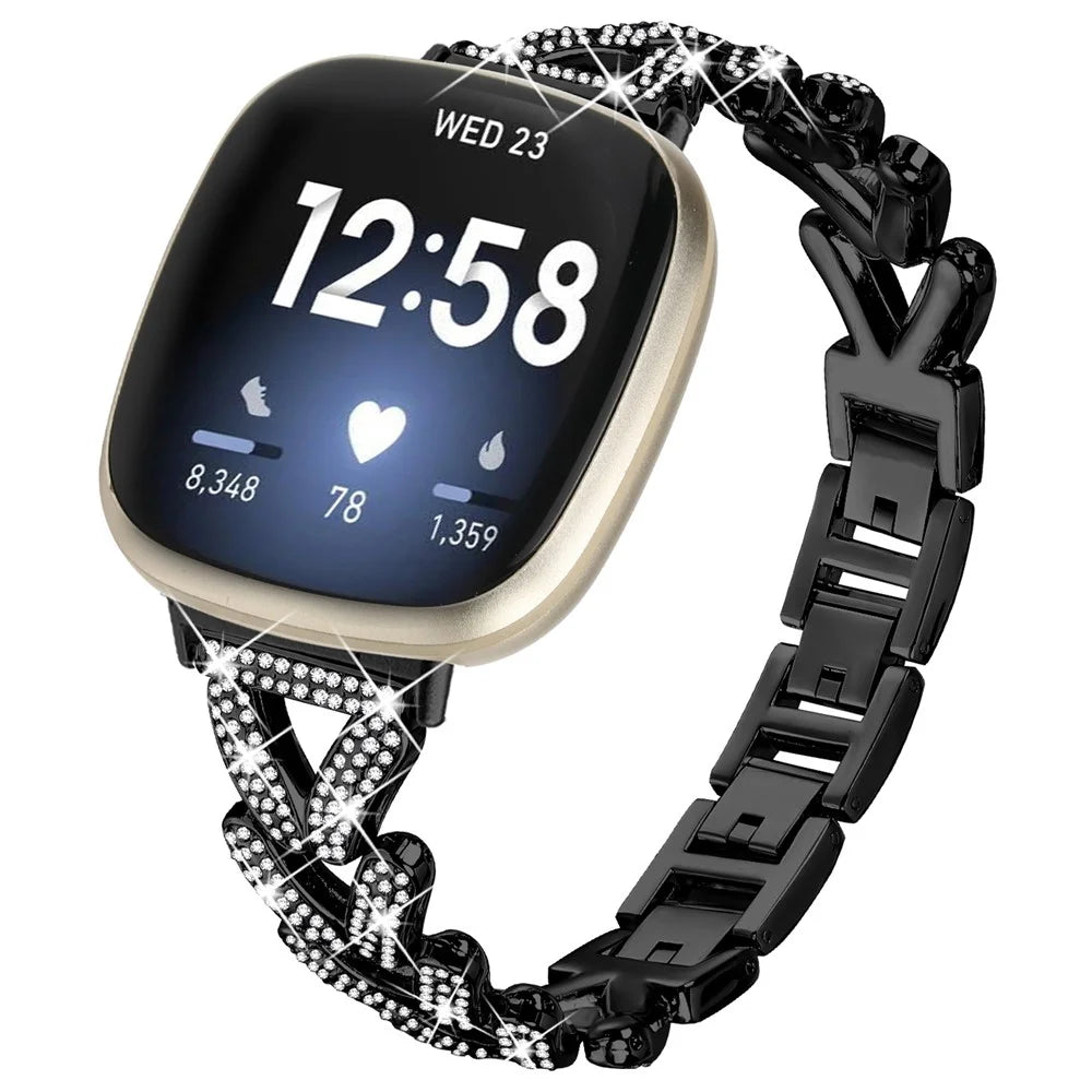 Zinc Alloy Twisted Watch Band Rhinestone Decor for Fitbit Versa 4  /  Fitbit Sense 2 Watch Strap - Black - 2