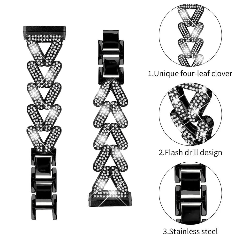 Zinc Alloy Twisted Watch Band Rhinestone Decor for Fitbit Versa 4  /  Fitbit Sense 2 Watch Strap - Black - 3