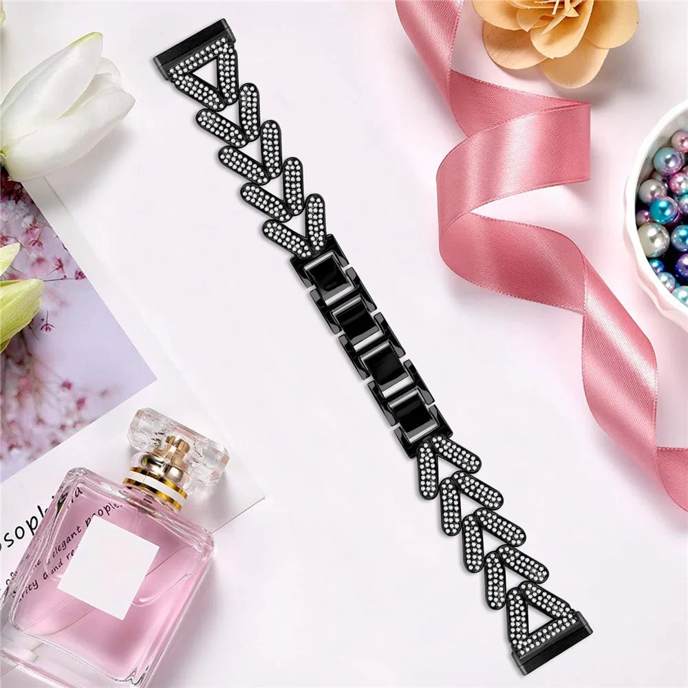Zinc Alloy Twisted Watch Band Rhinestone Decor for Fitbit Versa 4  /  Fitbit Sense 2 Watch Strap - Black - 4